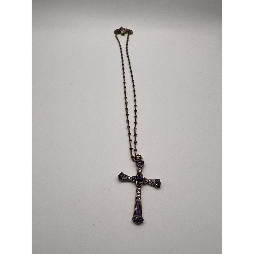 anne koplik Designs necklace Cross Purple Beads Gold Pendent - Picture 3 of 5